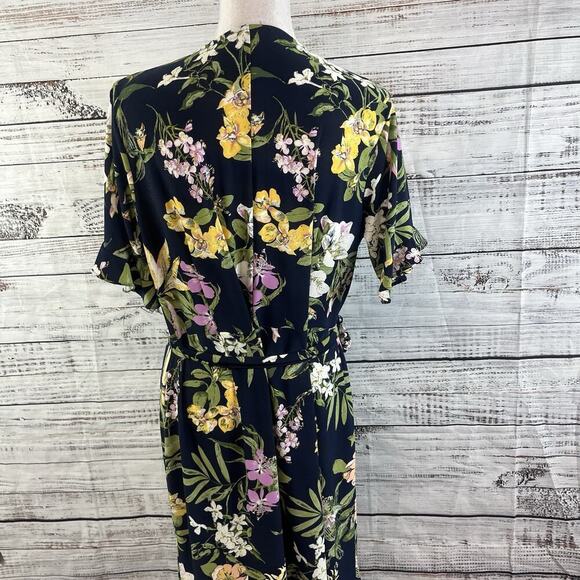 Roz & Ali Dress Plus sz 1X Navy Blue Purple Green Floral Slinky Stretch Tropical - Picture 10 of 11